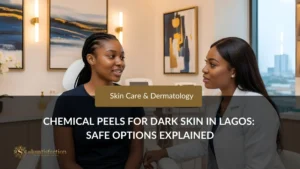 Dermatologist And Client Discussing Safe Chemical Peels For Dark Skin In Lagos Clinic.
