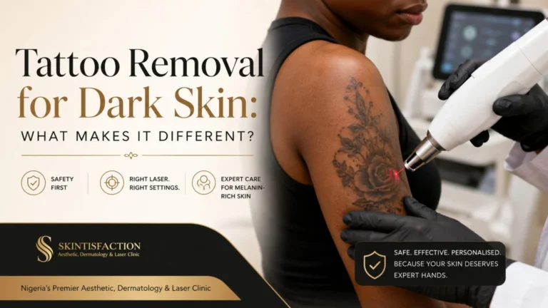 Tattoo Removal For Dark Skin At A Laser Clinic, Showing Expert Laser Treatment.