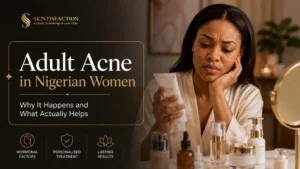 Adult acne in Nigerian women at a dermatology and skincare clinic.