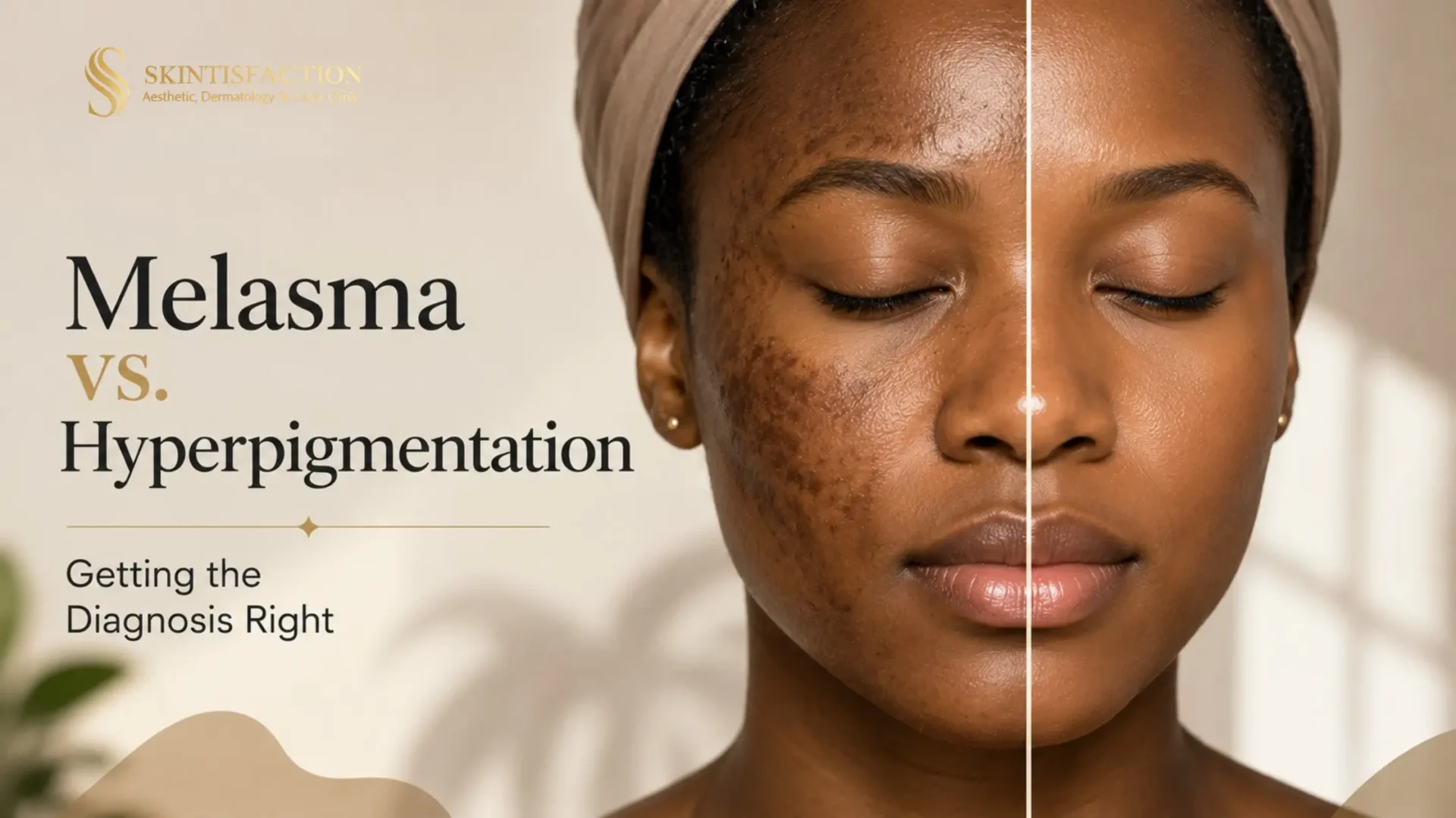 Melasma vs Hyperpigmentation: Getting the Diagnosis Right 1 Melasma vs. hyperpigmentation dermatology graphic with split-face diagnosis comparison.